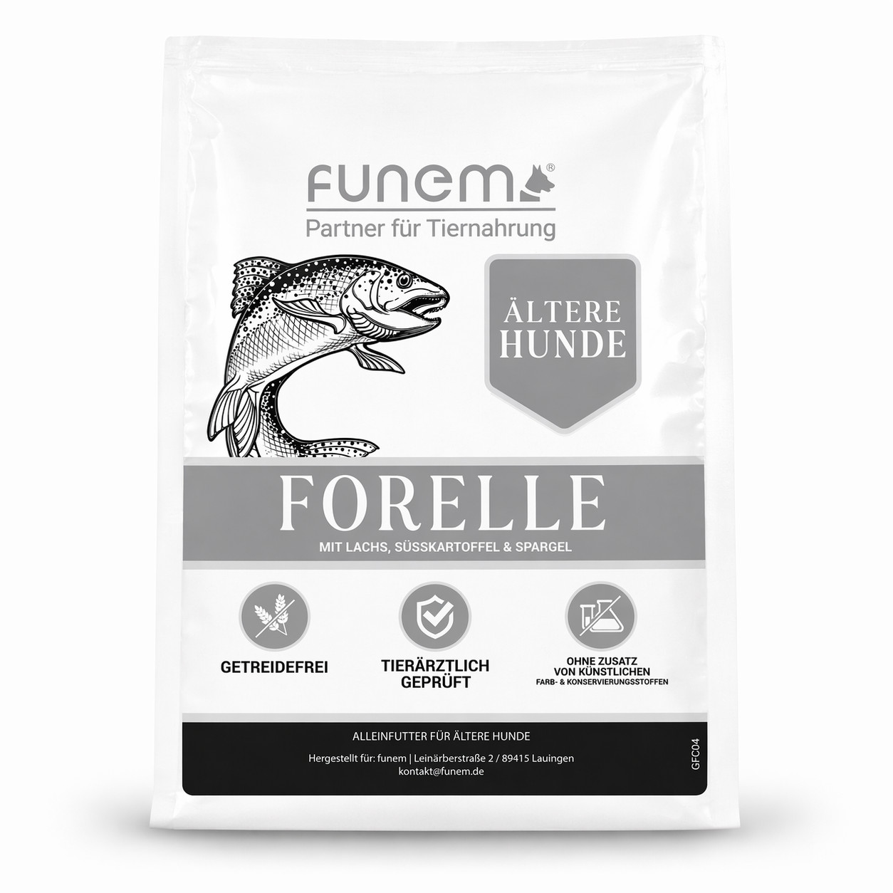 Trockenfutter Senior Forelle mit Lachs Süßkartoffel und Spargel für ältere Hunde von funem