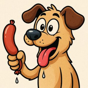 Ein Hund schaut interessiert auf eine Wurst – Thema: Darf ein Hund Wurst essen?