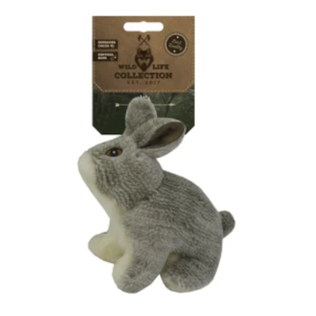 Wild Life Dog Kaninchen aus grauem Plüsch mit Verpackung der Wild Life Collection