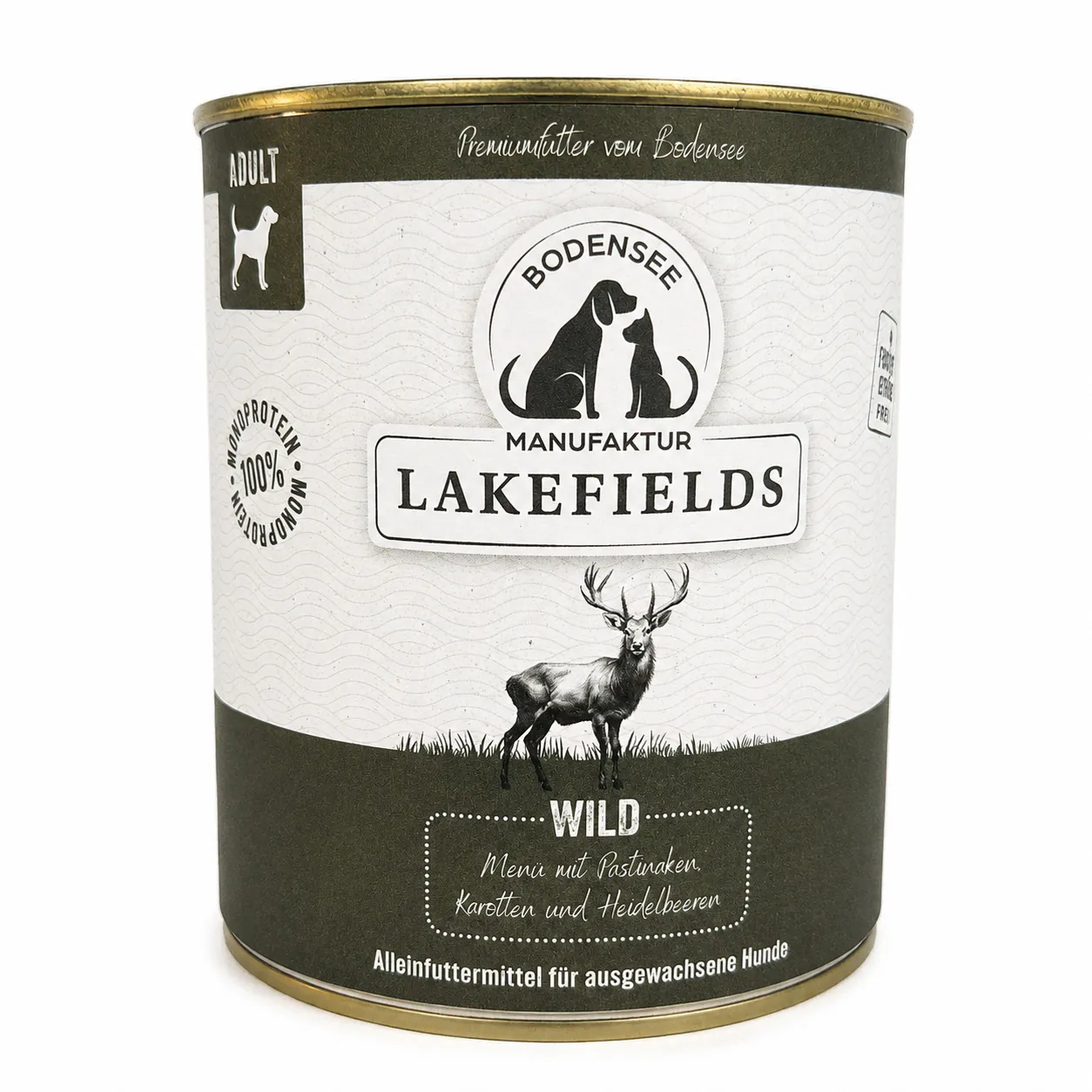 Geschlossene Dose Lakefields Nassfutter Menü Wild mit Pastinaken, Karotten und Heidelbeeren