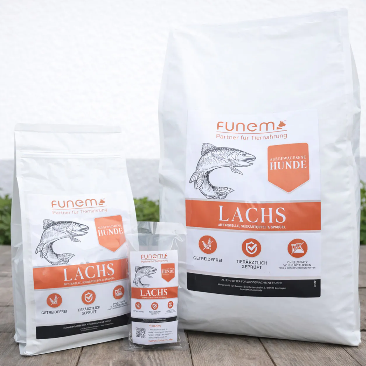 Adult Hundefutter Lachs mit Forelle von funem in verschiedenen Verpackungsgrößen