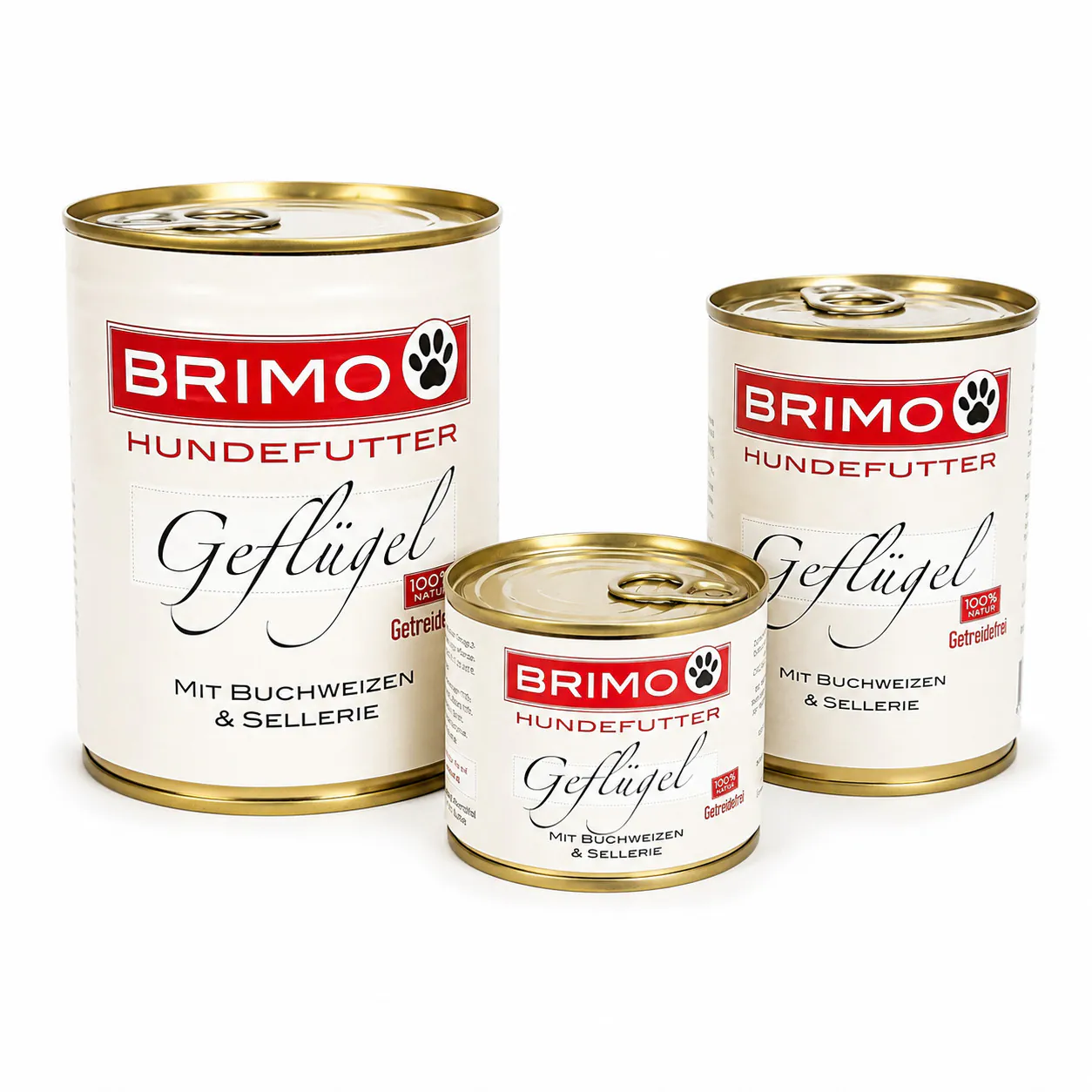 Brimo Geflügel mit Buchweizen und Sellerie Nassfutter in mehreren Dosengrößen