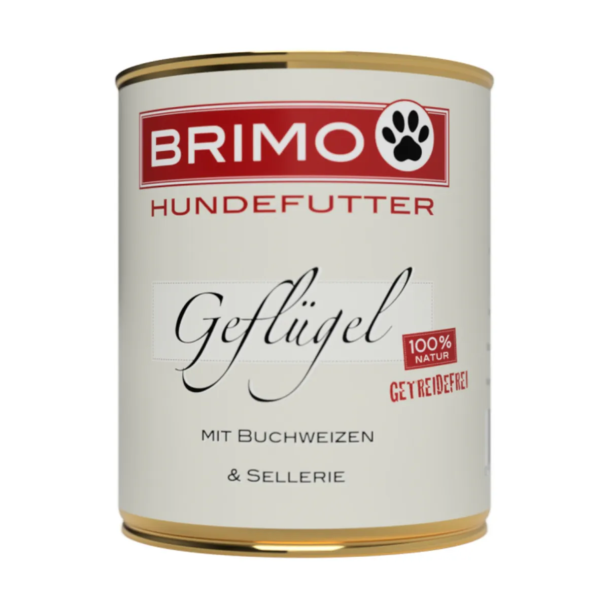 Geschlossene Dose Brimo Geflügel mit Buchweizen und Sellerie Nassfutter