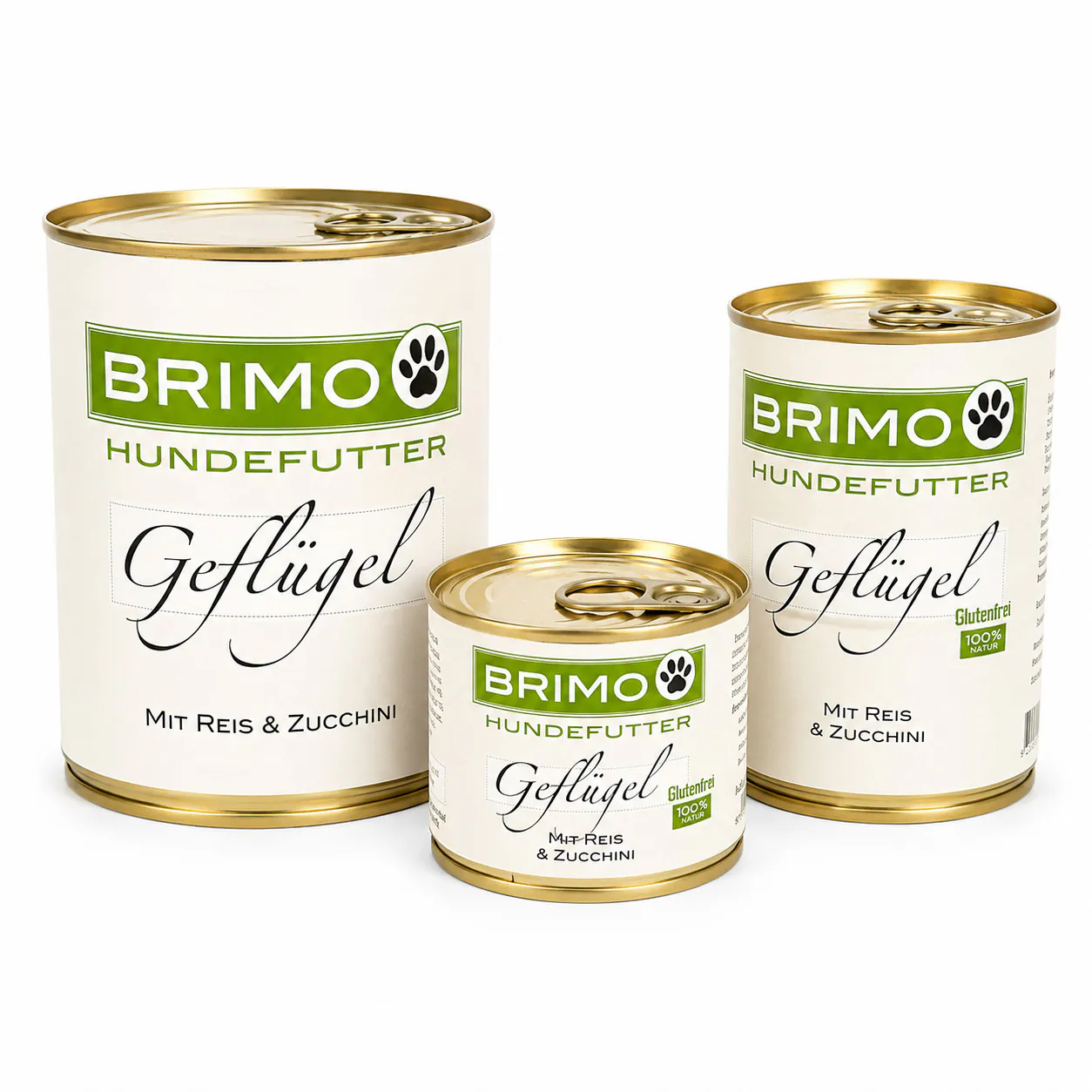 Brimo Geflügel mit Reis und Zucchini Nassfutter in mehreren Dosengrößen