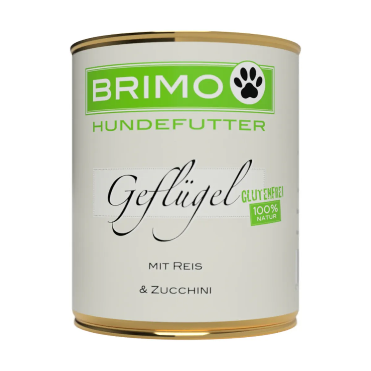 Geschlossene Dose Brimo Geflügel mit Reis und Zucchini Nassfutter