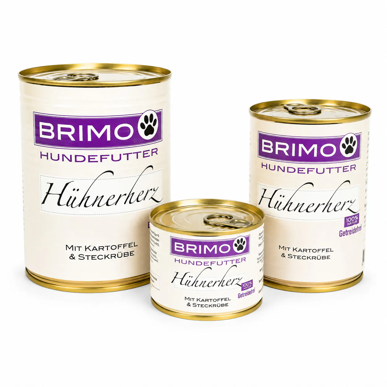 Brimo Hühnerherz mit Kartoffel und Steckrübe Nassfutter in mehreren Dosengrößen