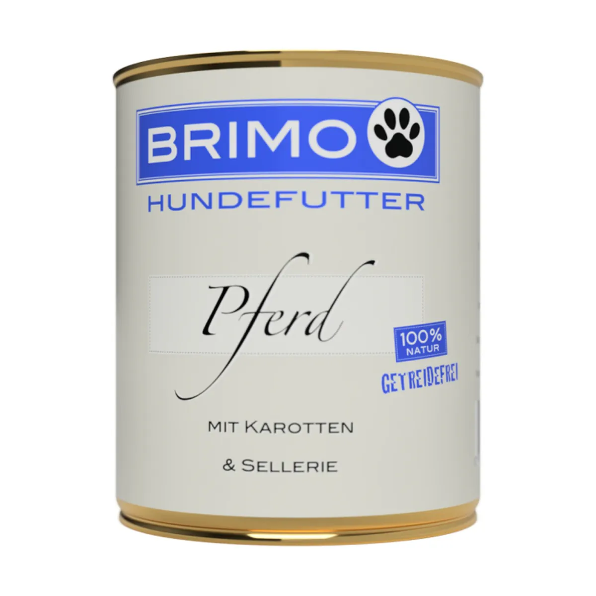 Brimo Pferd mit Karotte Nassfutter – geschlossene Dose, proteinreiches Pferdefleisch für Hunde
