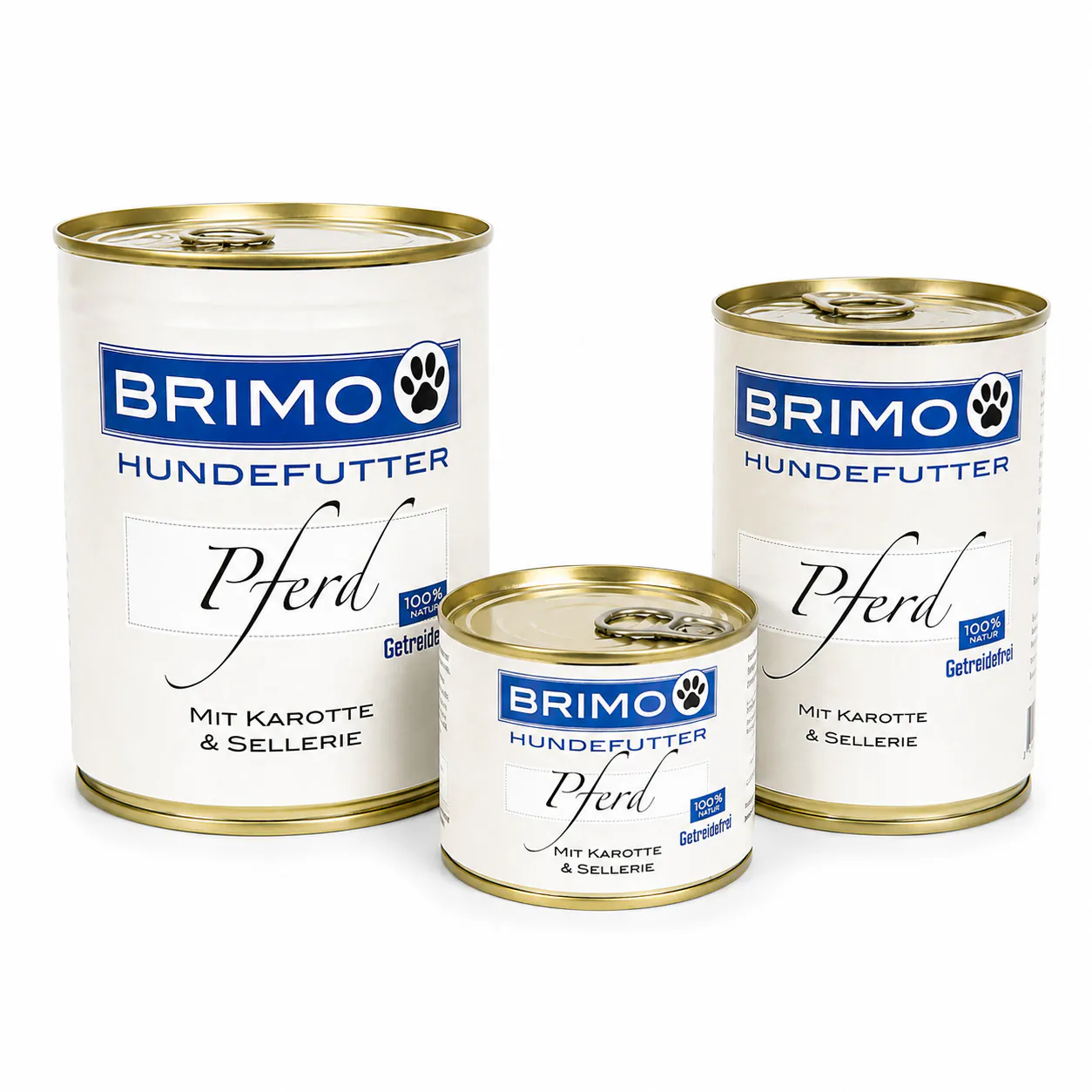 Brimo Pferd mit Karotte und Sellerie Nassfutter in mehreren Dosengrößen