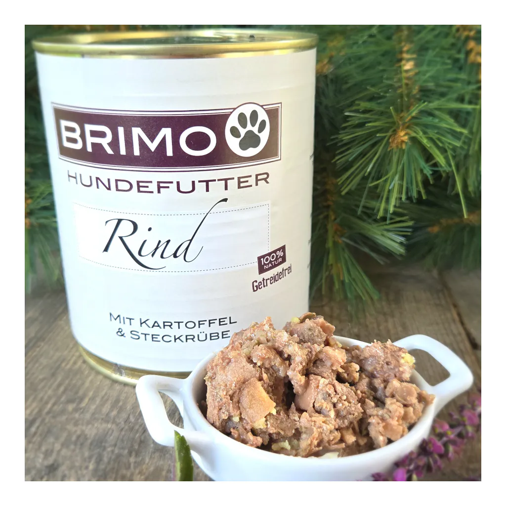 Brimo Rind mit Kartoffel Nassfutter – geschlossene Dose, kräftiges Fleischfutter für Hunde