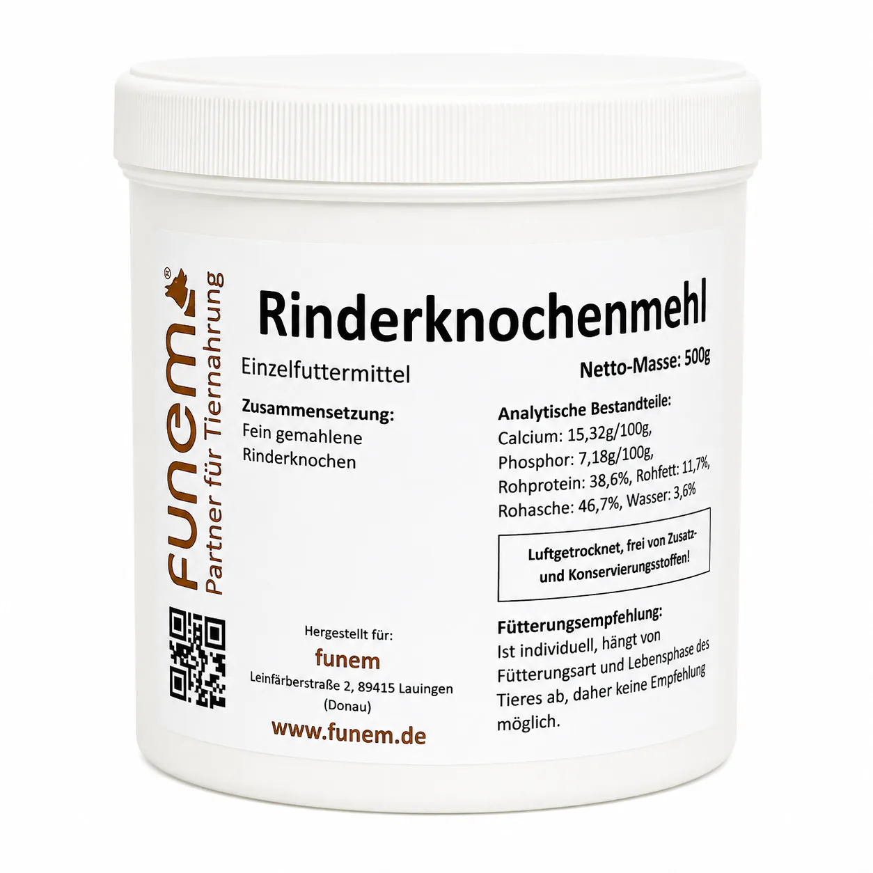 Rinderknochenmehl aus 100 % Rinderknochen von funem in der Vorratsdose