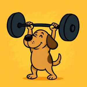 Hundesport: Comic-Hund stemmt Handel kraftvoll – symbolisch für körperliche Fitness und sportliche Aktivität