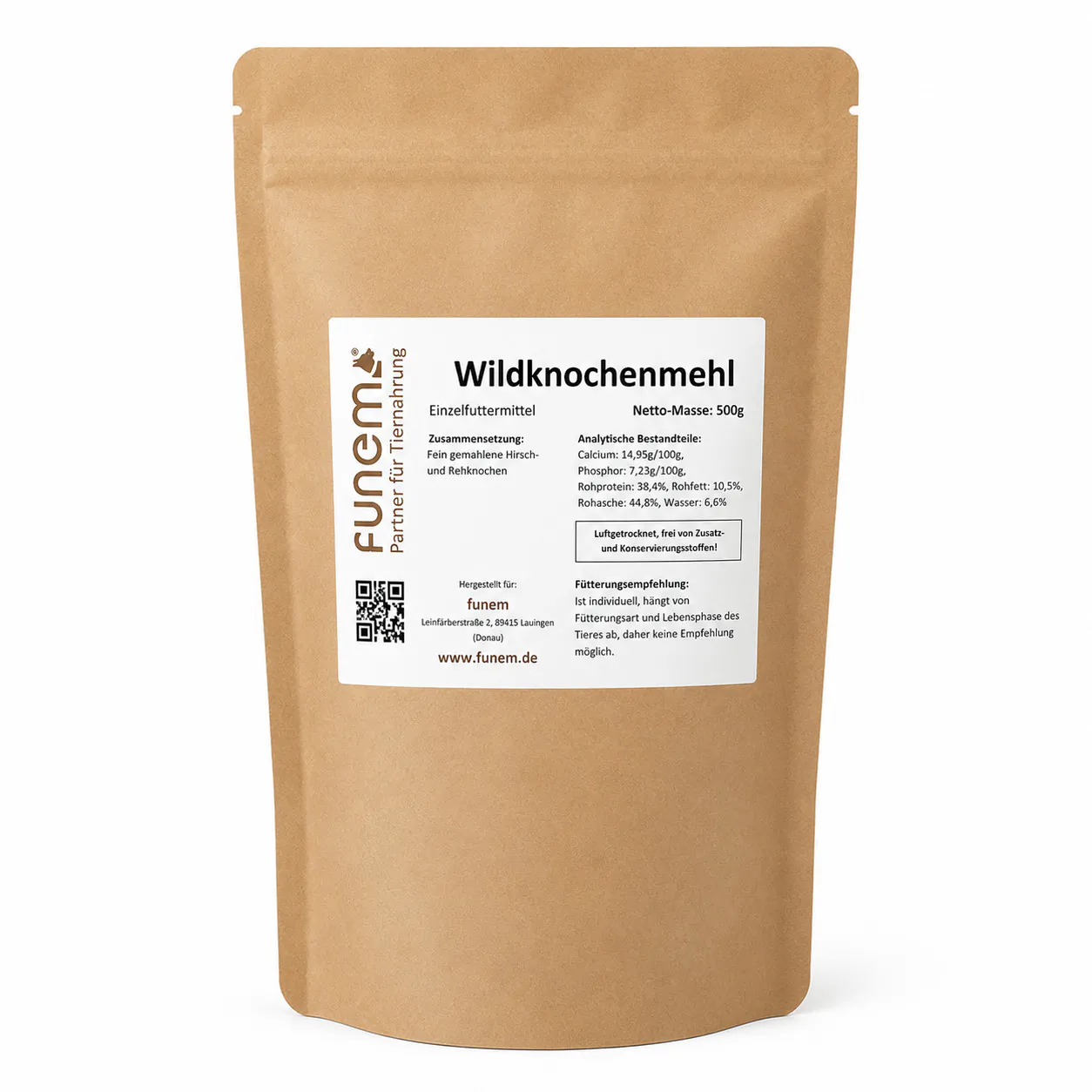 Wildknochenmehl Nachfüllpack aus 100 % Wildknochen von Hirsch und Reh von funem