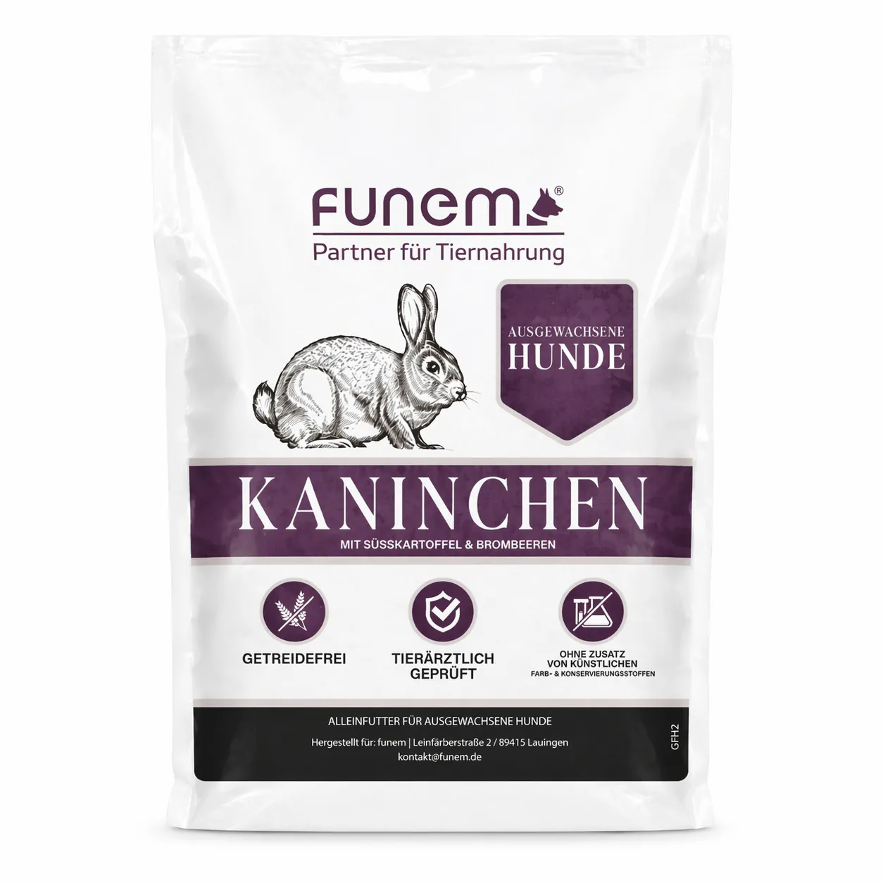 Trockenfutter Kaninchen mit Süßkartoffel und Brombeeren für ausgewachsene Hunde von funem