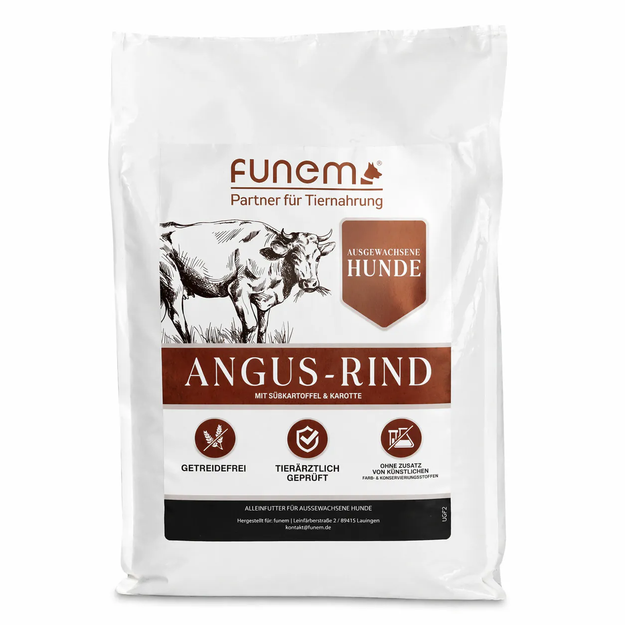 Trockenfutter Angus Rind mit Süßkartoffel und Karotte für ausgewachsene Hunde von funem