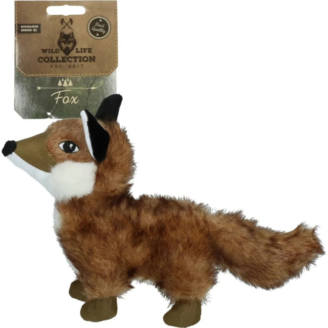 Wild Life Dog Fuchs aus braunem Plüsch mit Verpackung der Wild Life Collection