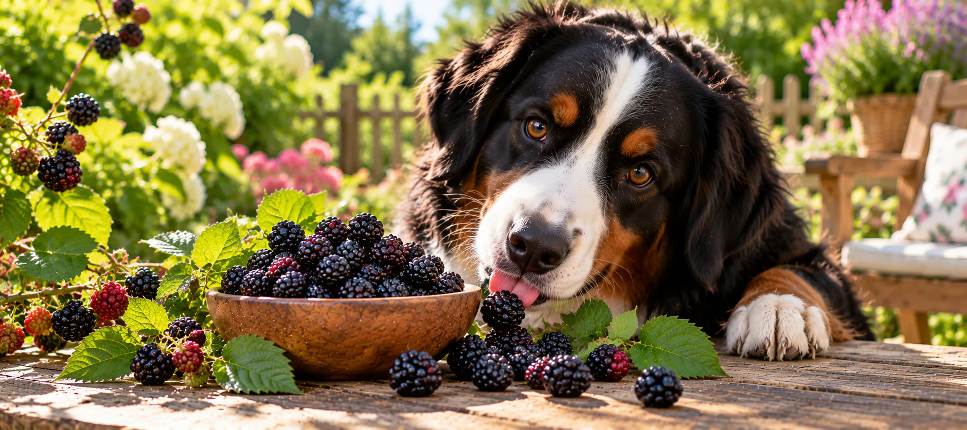 Darf ein Hund Brombeeren essen? Hund mit Brombeeren