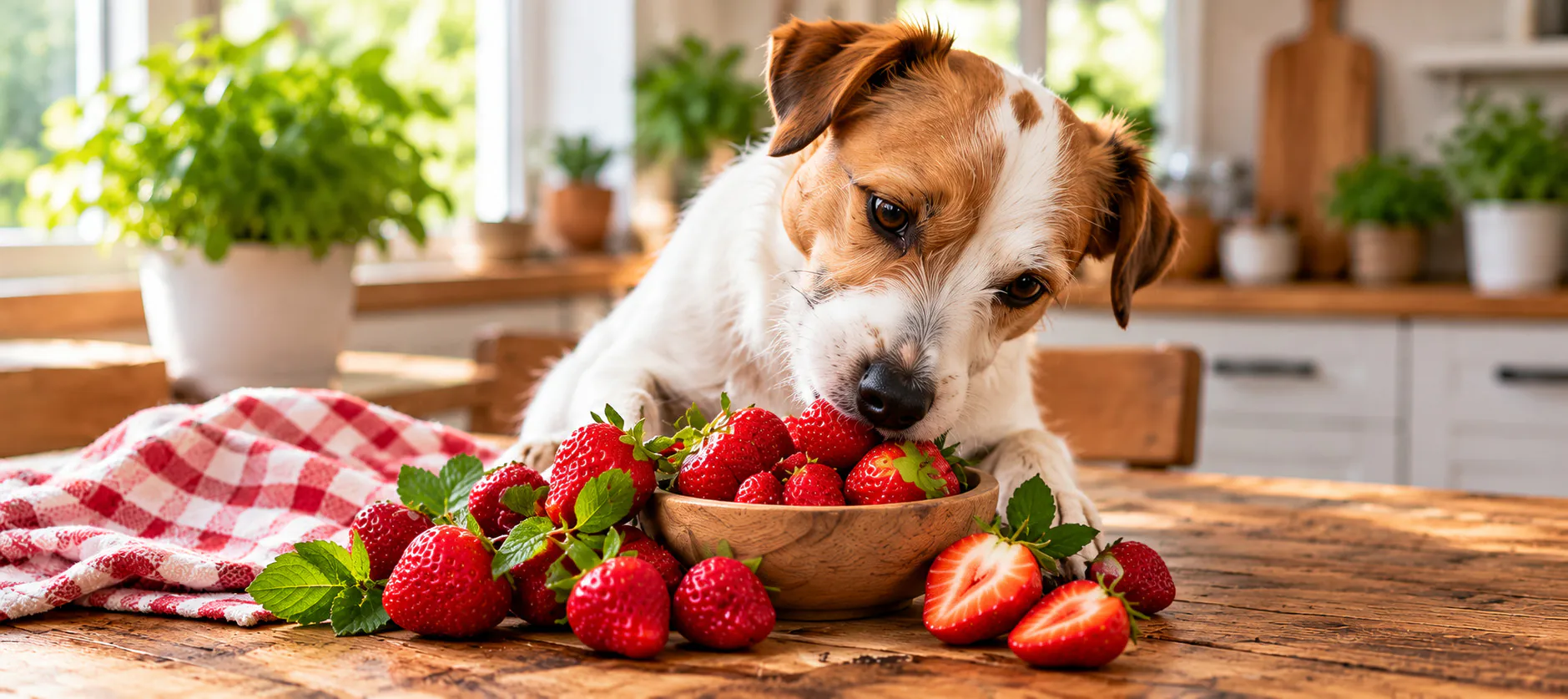 Darf ein Hund Erdbeeren essen? Hund mit Erdbeeren
