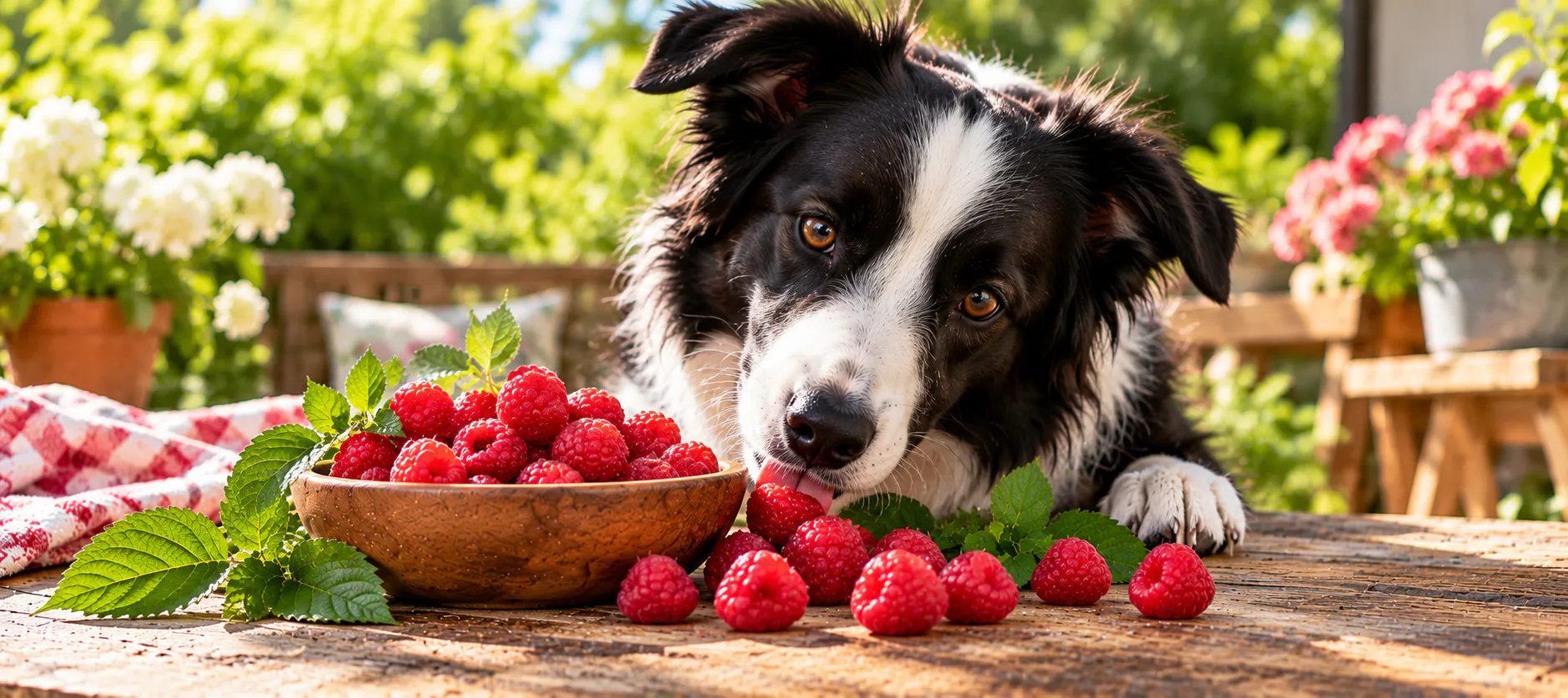Darf ein Hund Himbeeren essen? Hund mit Himbeeren