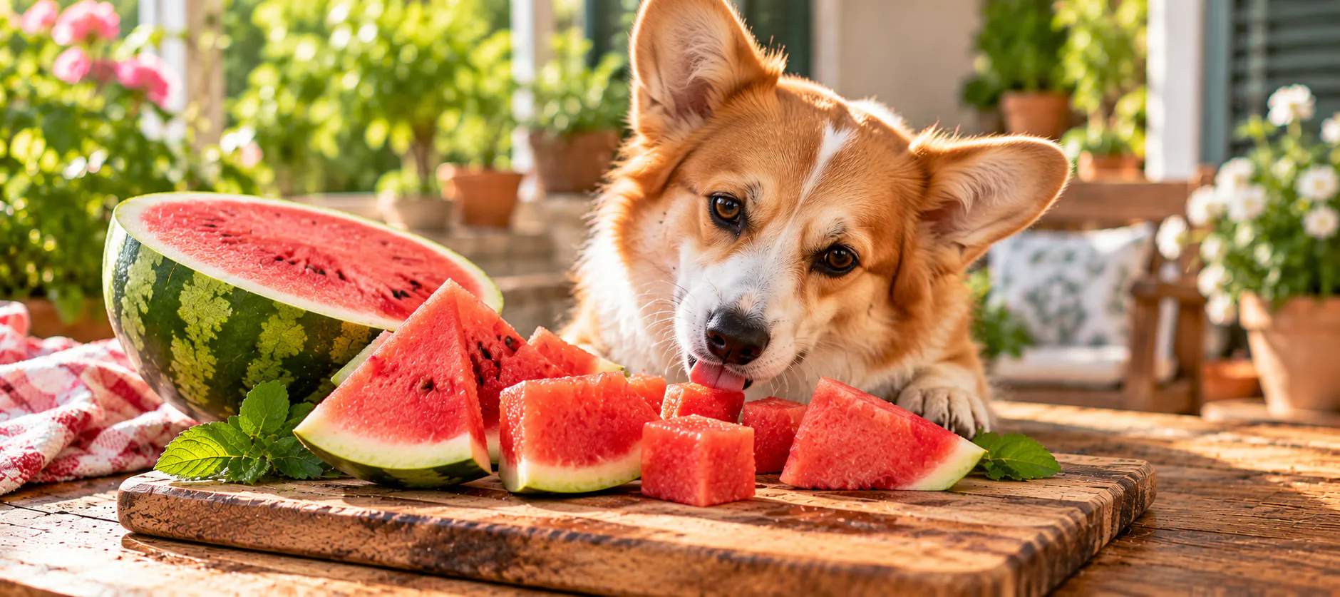 Darf ein Hund Wassermelone essen? Hund mit Wassermelone