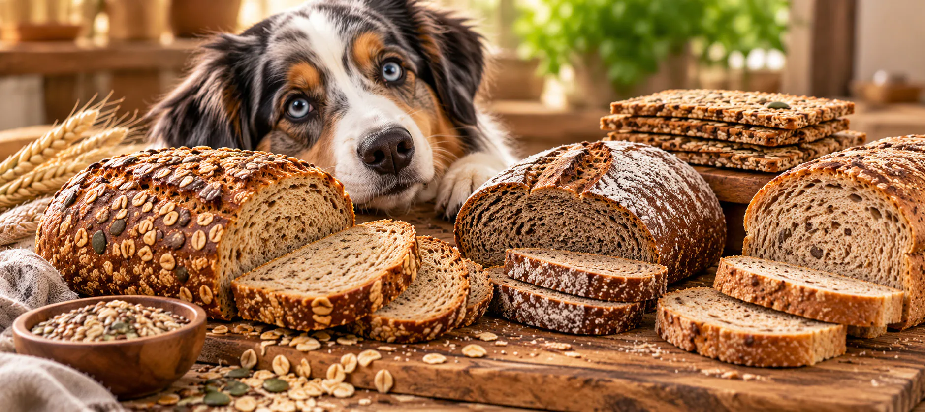 Dürfen Hunde Vollkornbrot essen? Hund mit Vollkornbrot