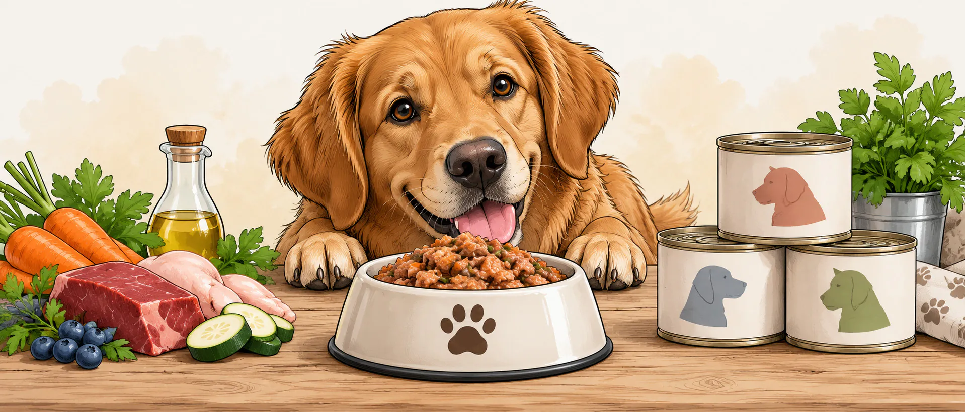 Nassfutter für Hunde Nassfutter für Hunde mit Futternapf, Zutaten und Futterdosen